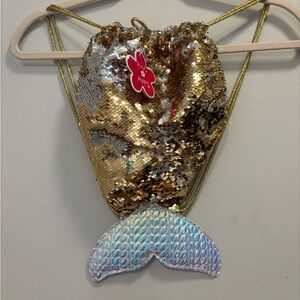 NWT Shimmering Gold and Silver Mermaid Tail Kids Drawstring Bag